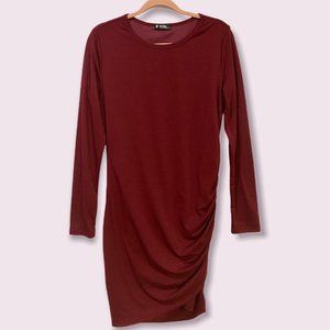 BTFBM Long Sleeve Ruched Side Bodycon Dress Size Medium Maroon Red